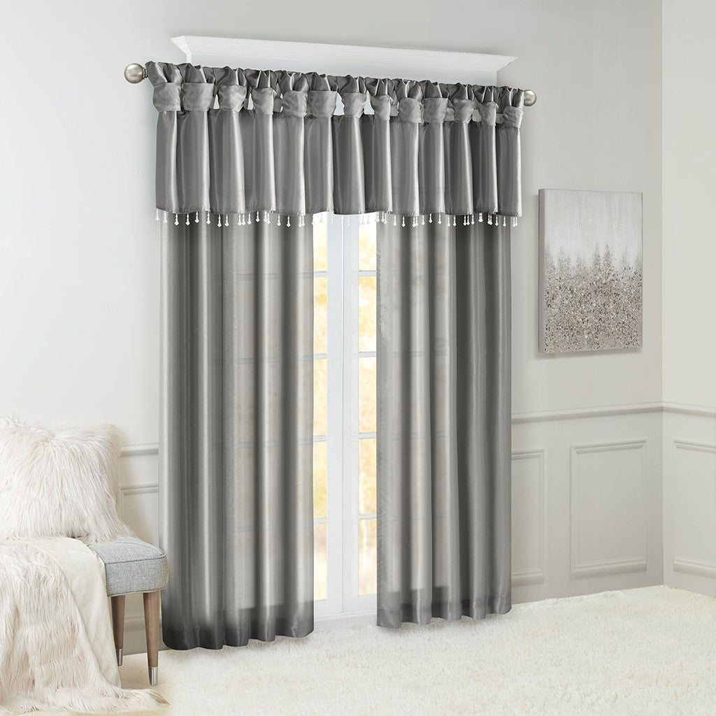 Twist Tab Lined Window Curtain Panel Charcoal 50x108"