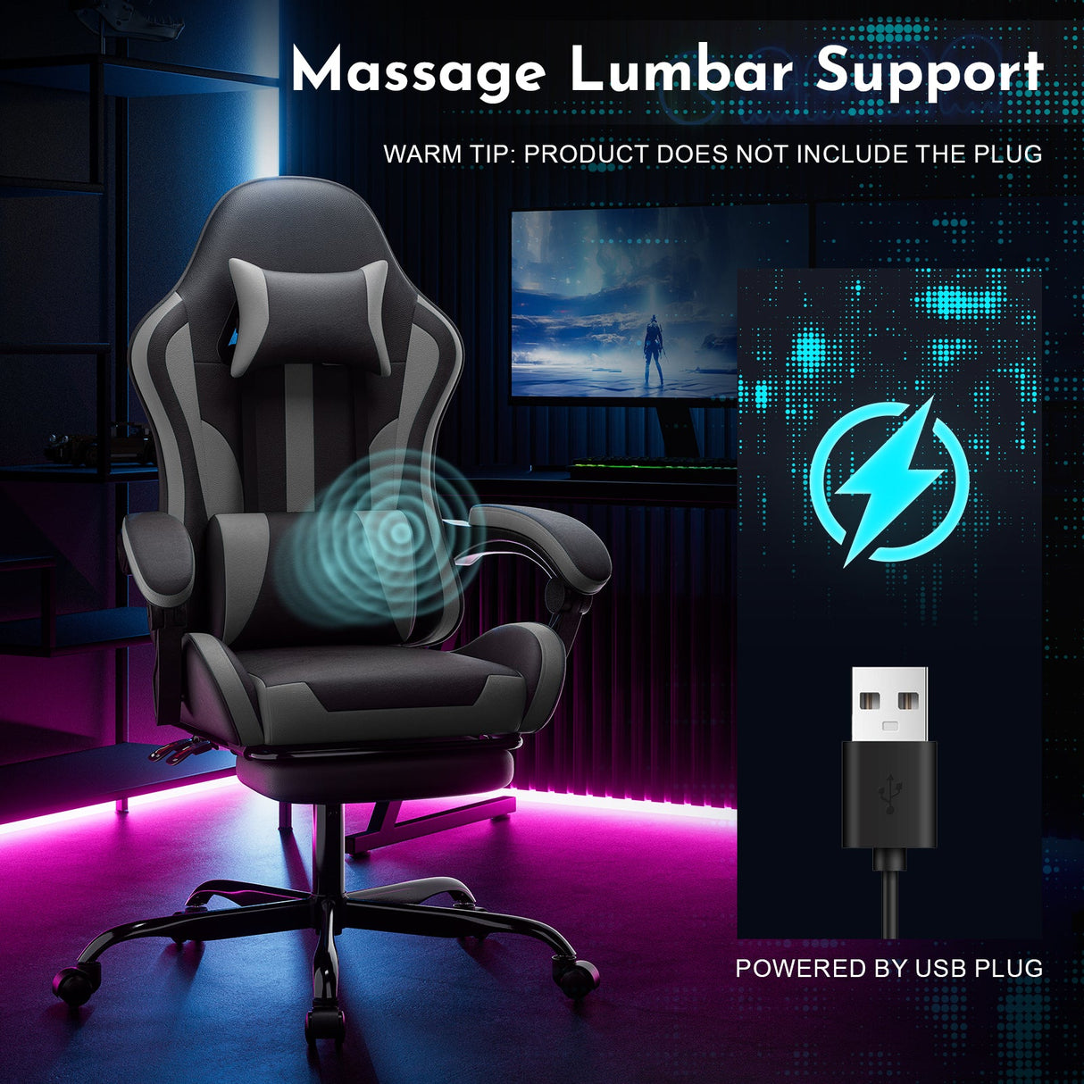 Ergonomic Gaming Chair with Footrest and Lumbar Support