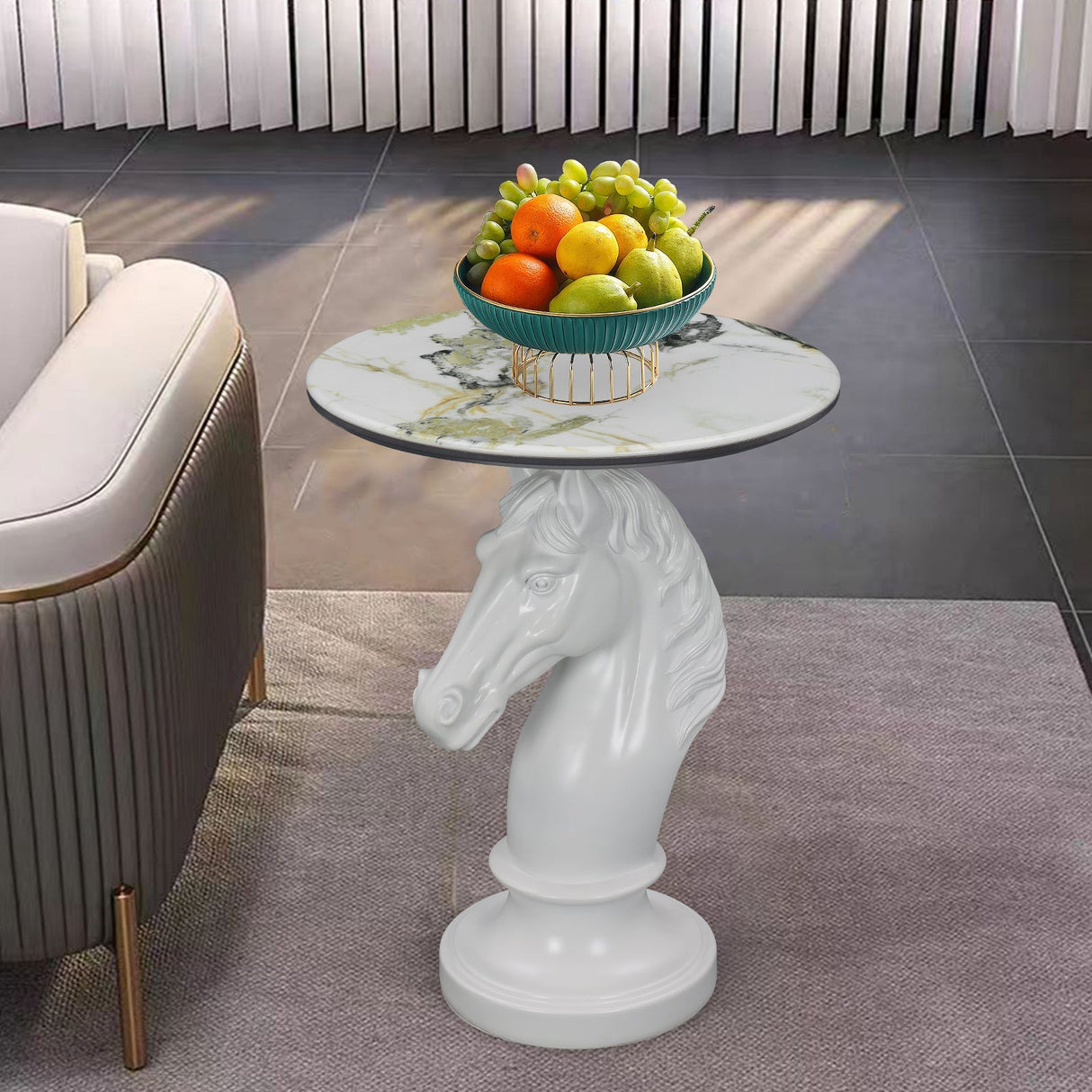 Horse Head Accent Table Animal Statue End Tables Livingroom, White
