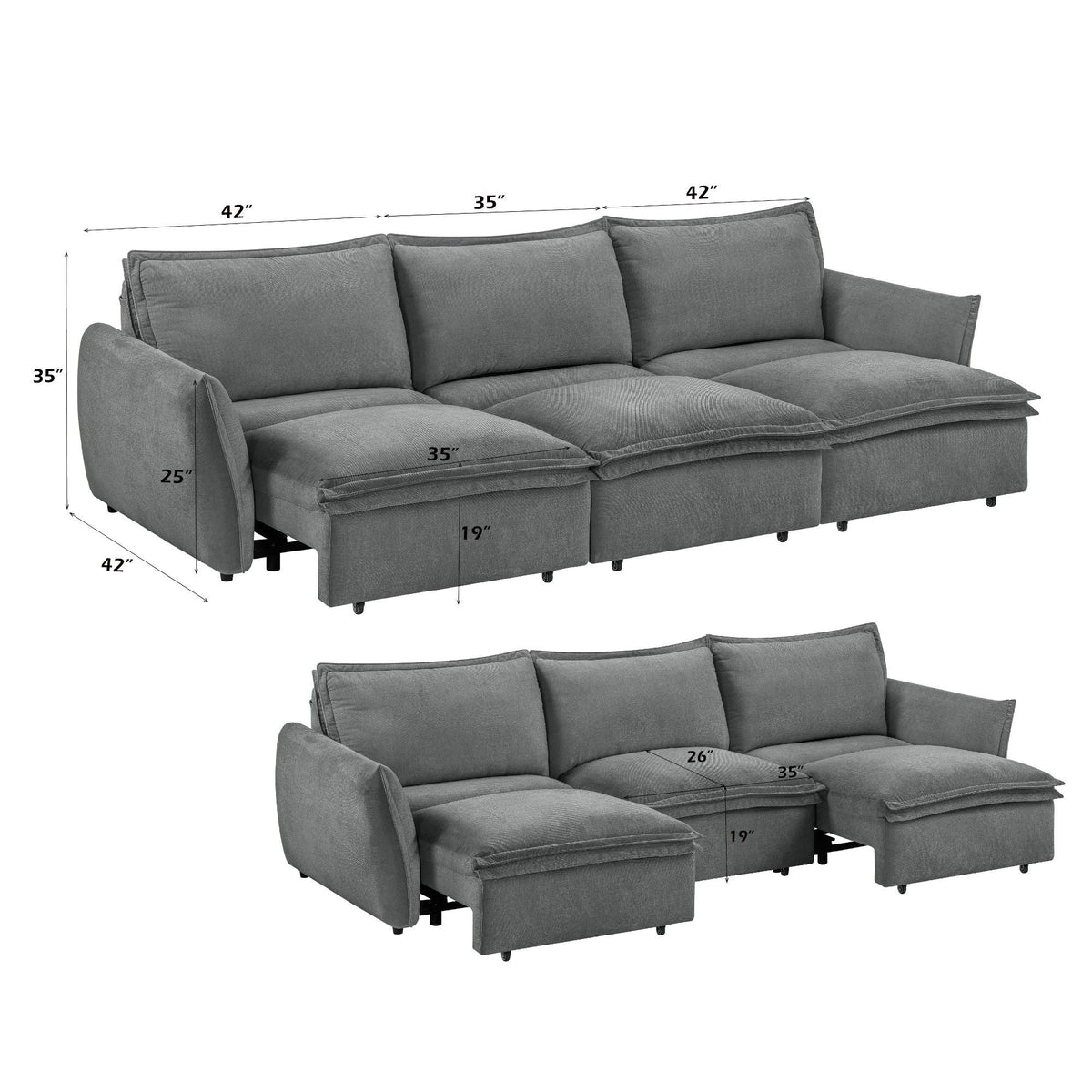 Power Sofa With Sleeper with Power Reclining - Gray