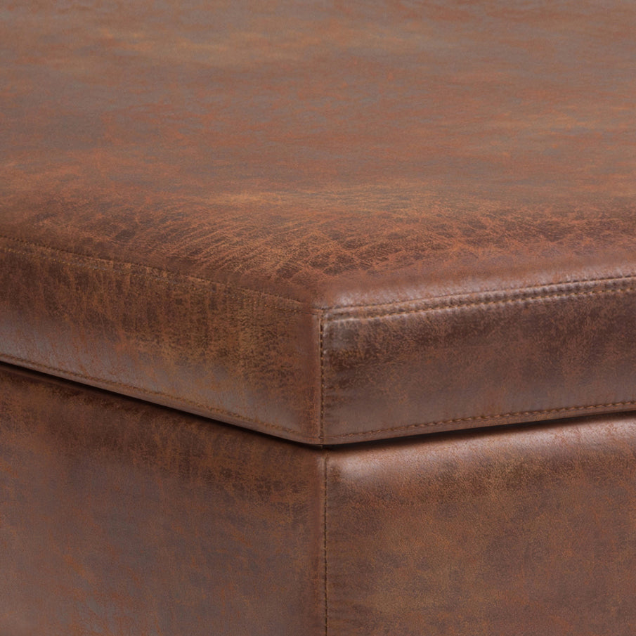 Owen XL Square Coffee Table Storage Ottoman - Distressed Saddle Brown