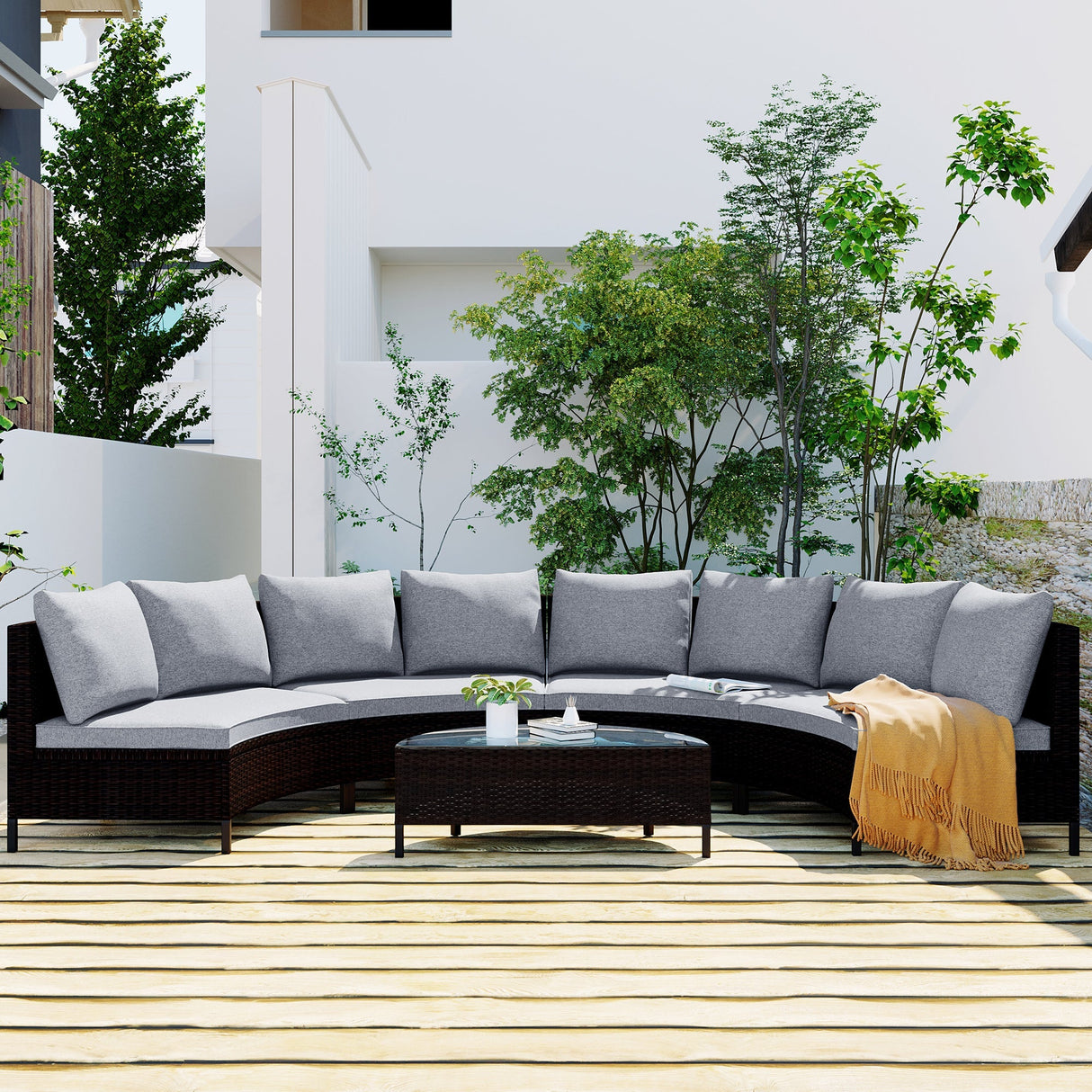 TOPMAX 5-Piece Gray PE Rattan Outdoor Patio Sofa Set