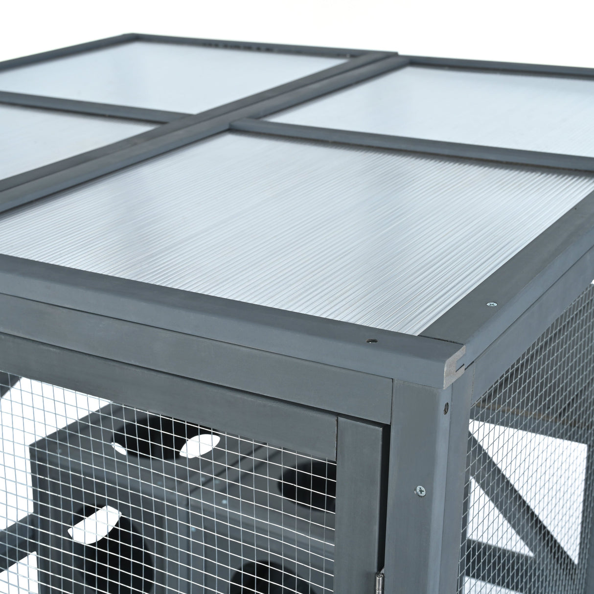 Grey Pine Wood Outdoor Cat House with Shelves and Weather Protection