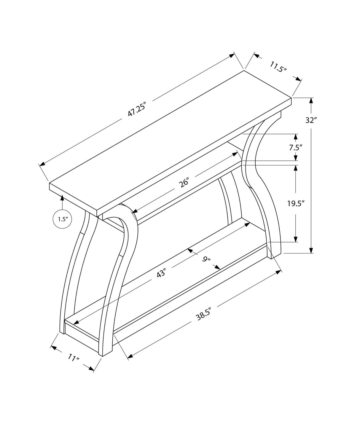 Accent Console Table For Entryway, Unique Curved Design