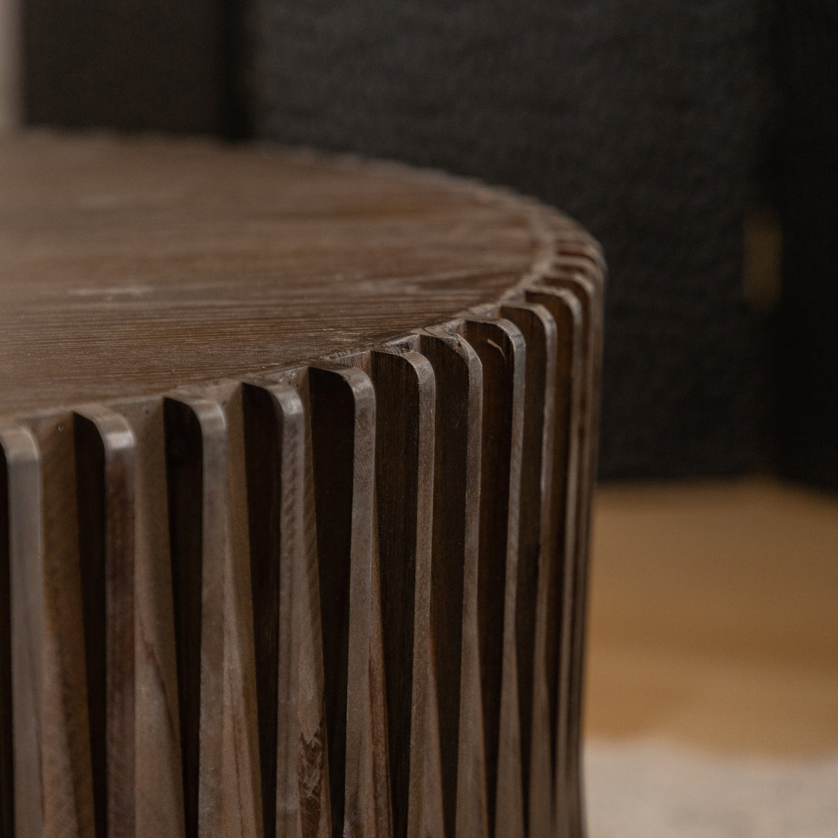 Vintage Style Cylindrical Nesting Coffee Table Set with Textured Embossed Design in Dark Brown MDF+Fir