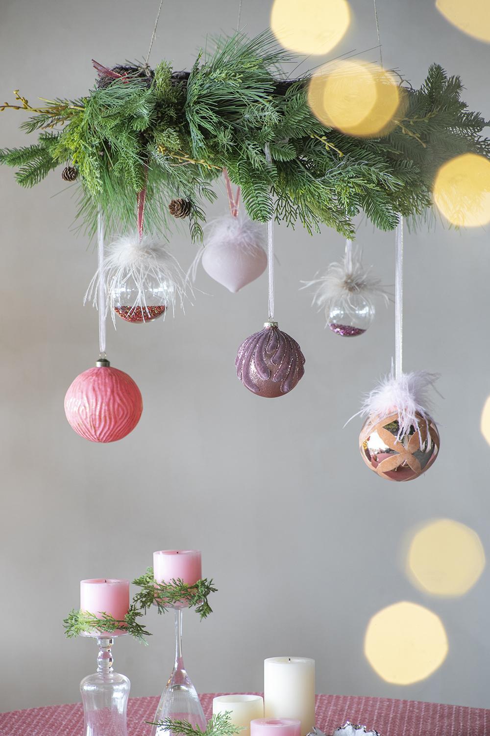 Christmas Ball Ornaments - Set of 6 Pink Glass Hanging Decorations