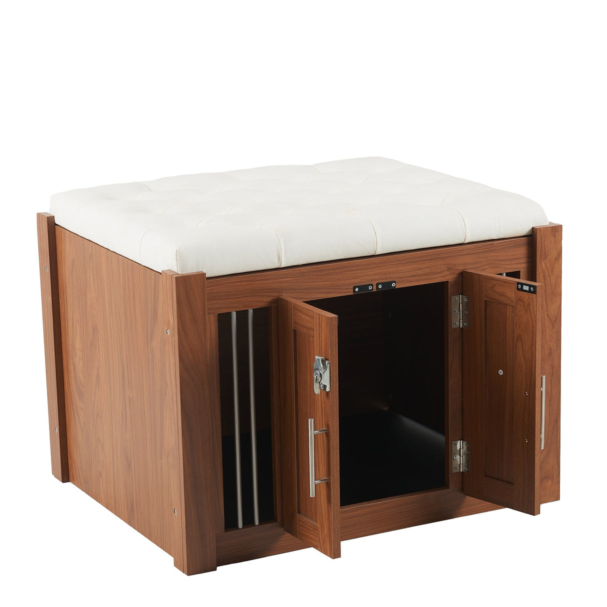 2 in 1 Walnut Dog Crate Night Stand with Storage