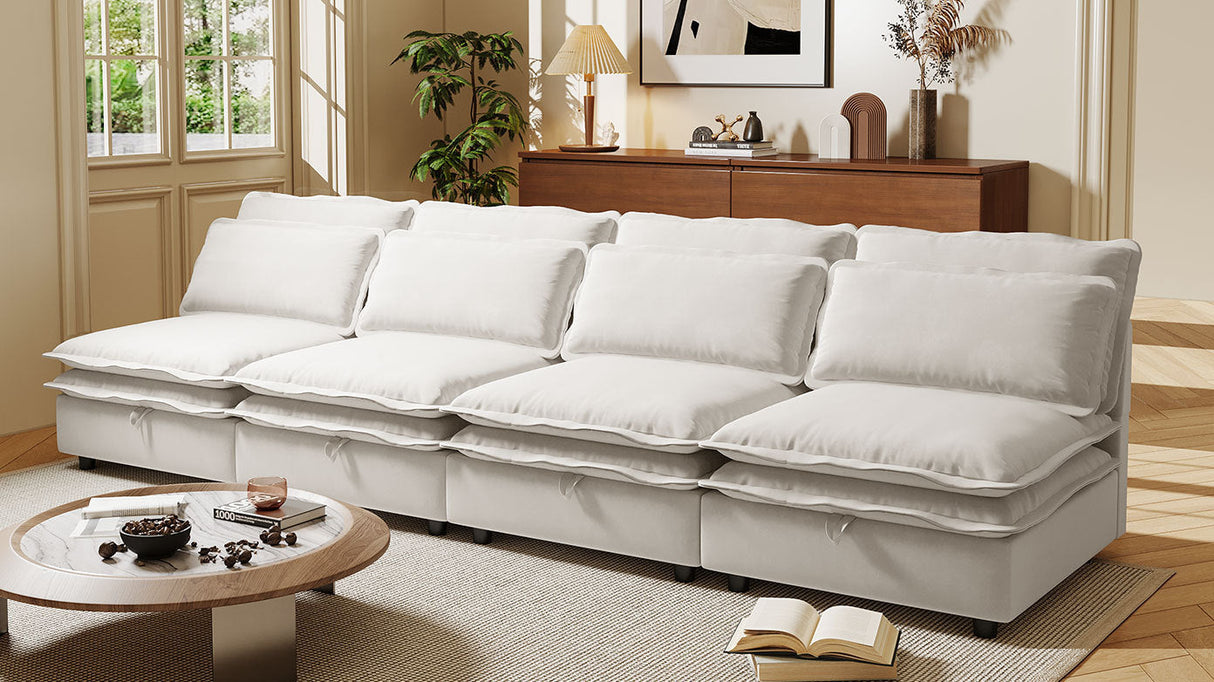 Double-Layer Cushion Modular Sofa 4-Seater with Storage Function