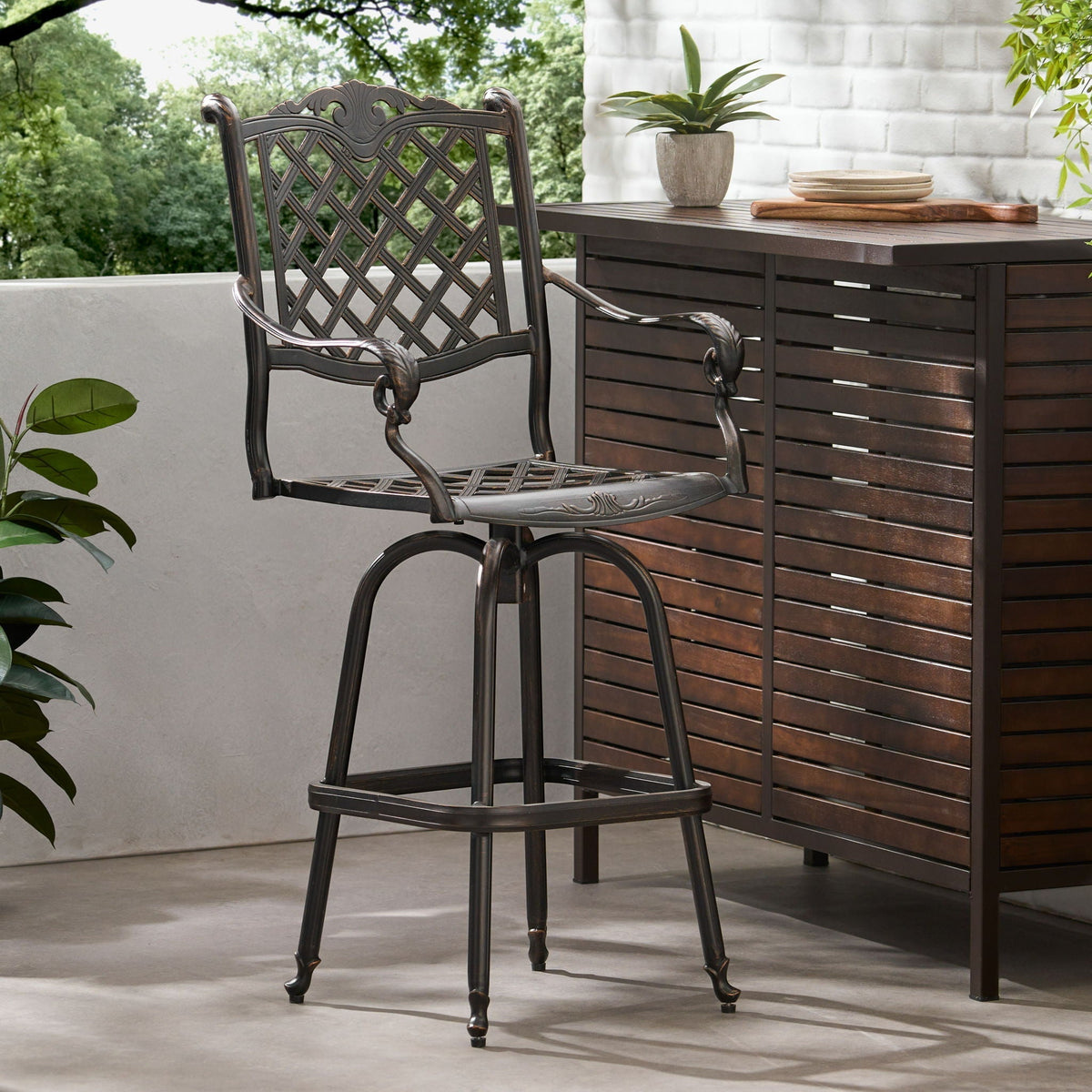 Cast Aluminum Bar Stool with Swivel Seat - Copper