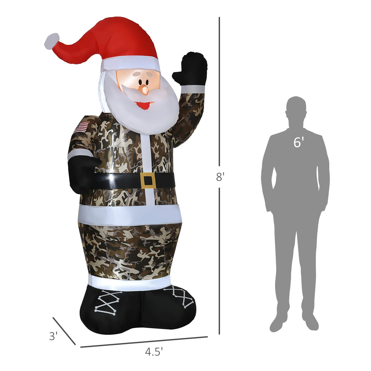 Christmas Inflatables Outdoor Decorations Santa Claus Wearing Camouflage