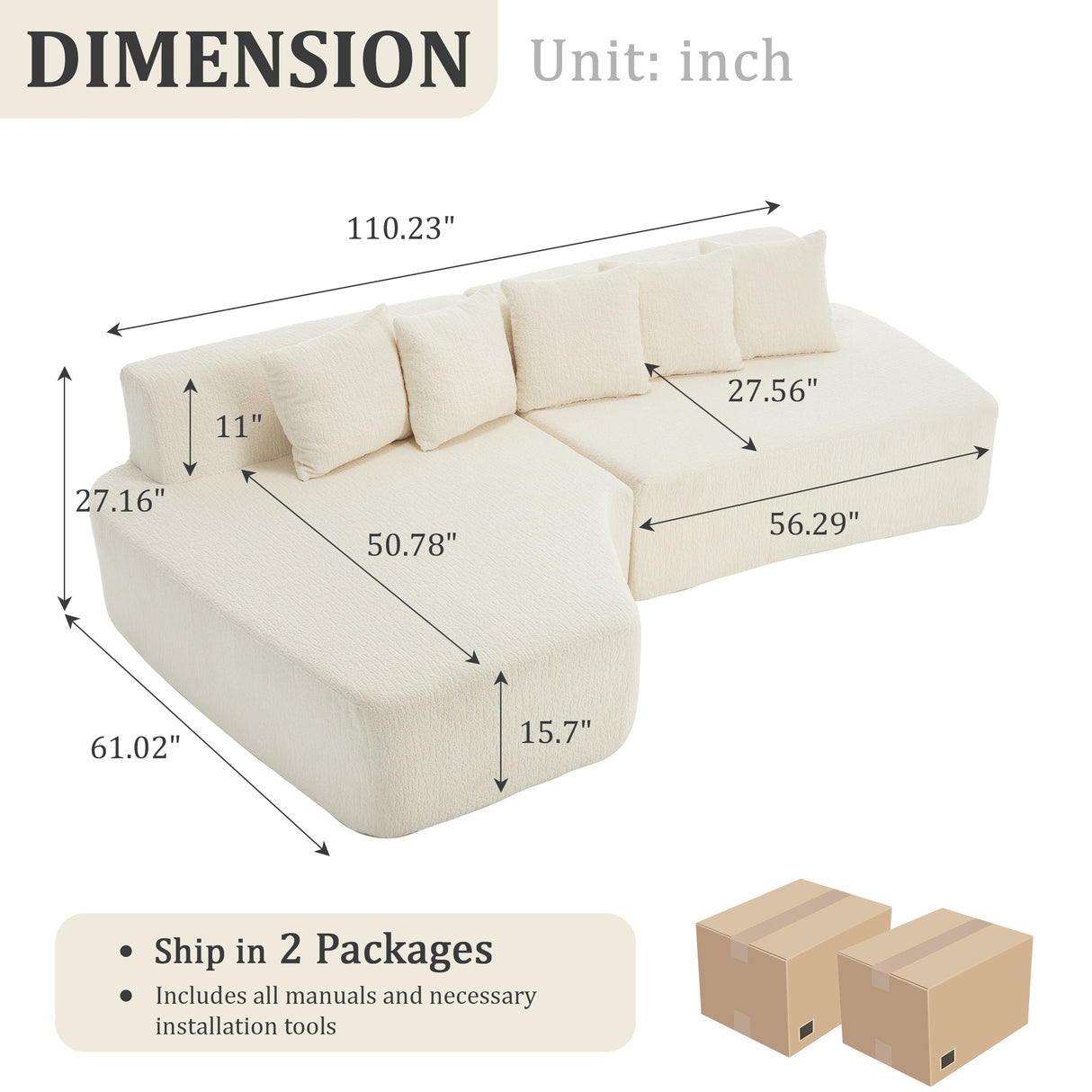 Compression Sectional Couch with Comfy Chaise