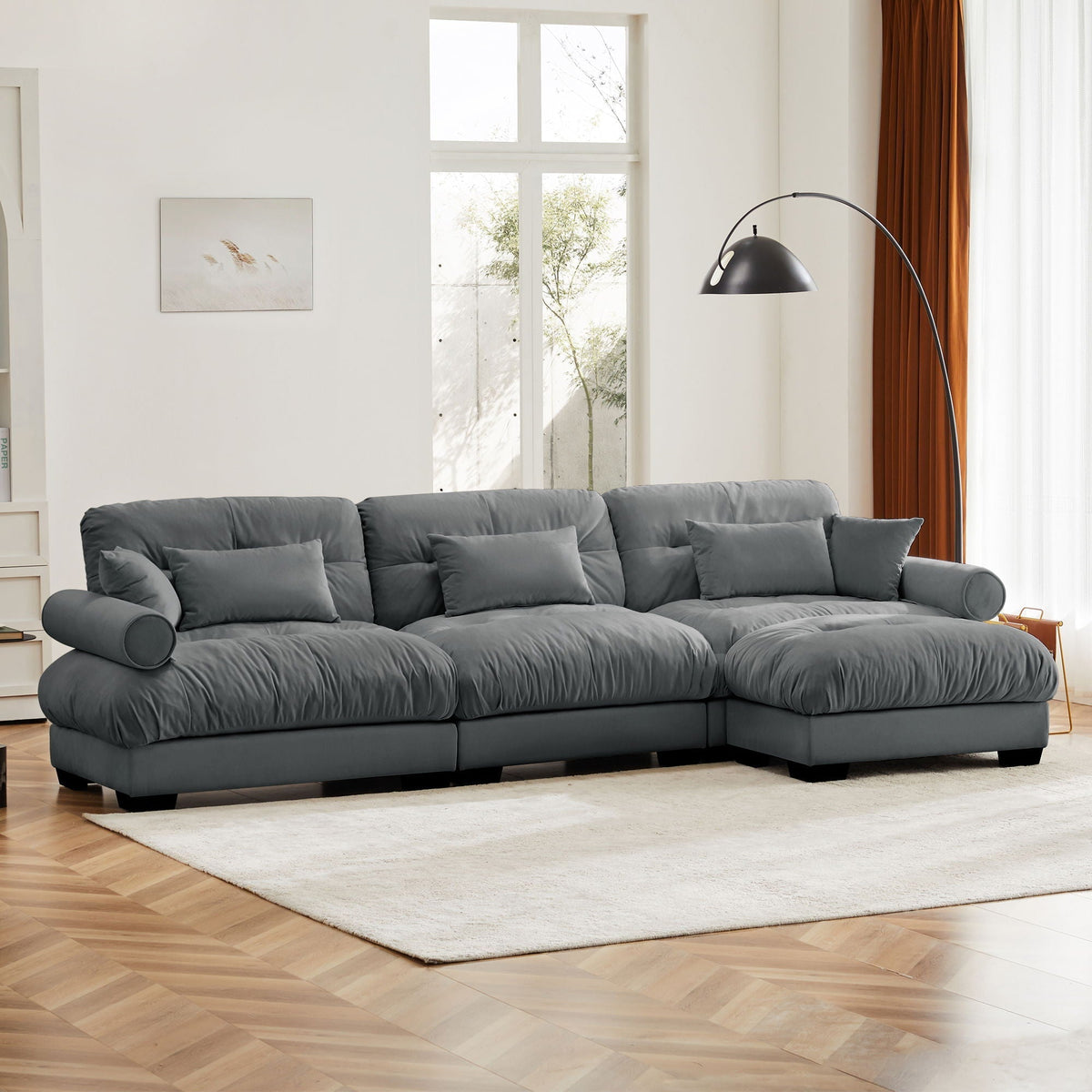 Oversized Modular Sectional Sofa with Movable Ottoman - Fabric, Multiple Colors