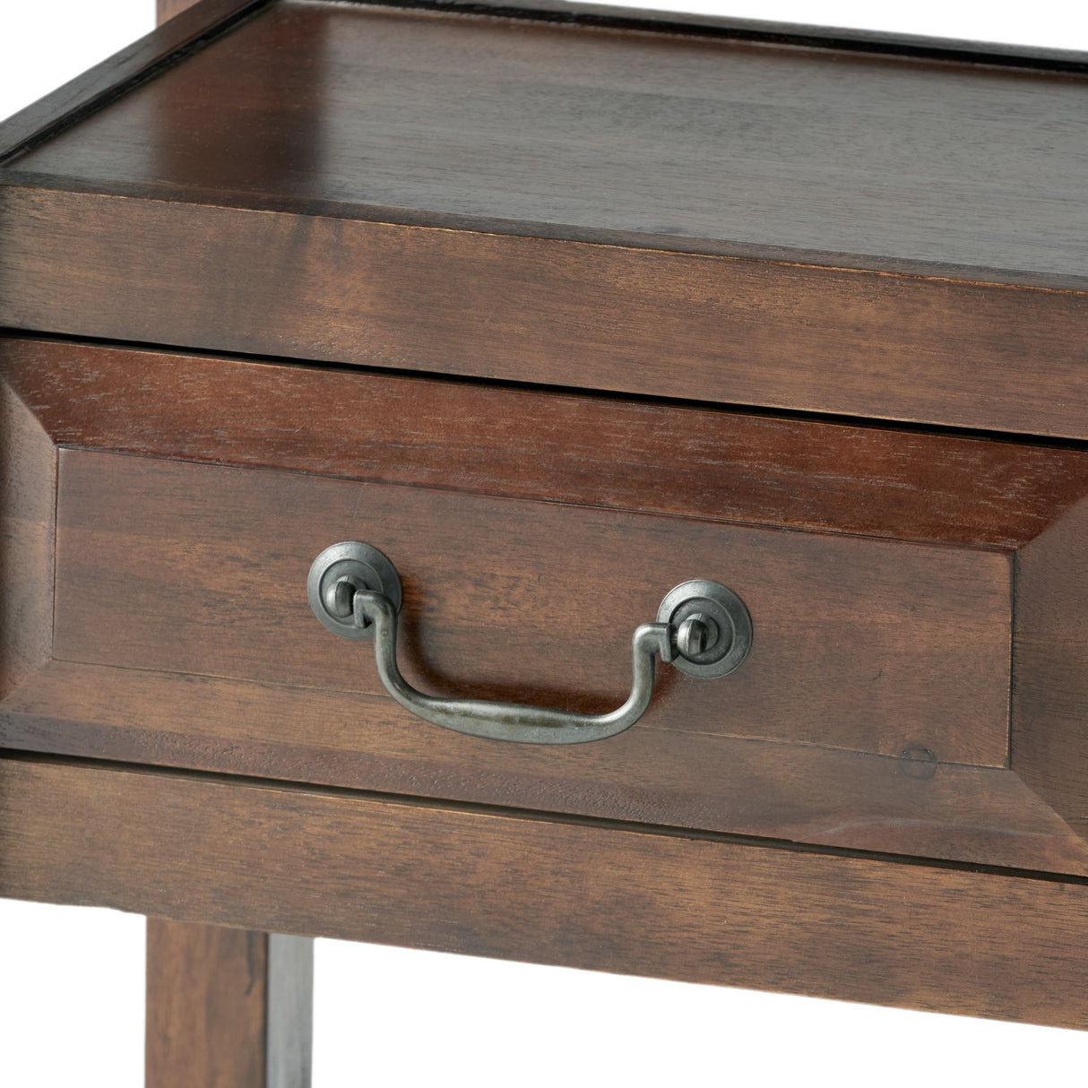 End Table in Brown Acacia Wood with Drawers