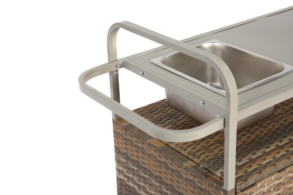 Outdoor Bar Table with Wicker Cabinet and Steel Top