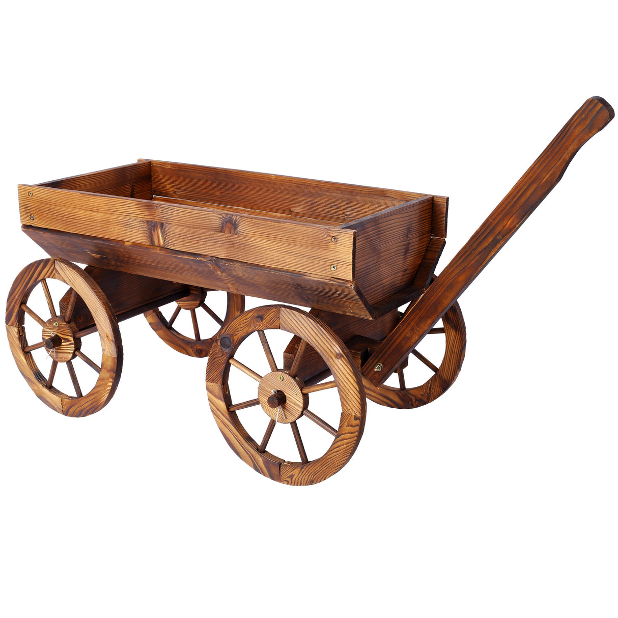 Wood Wagon Flower Planter Pot Stand With Wheels