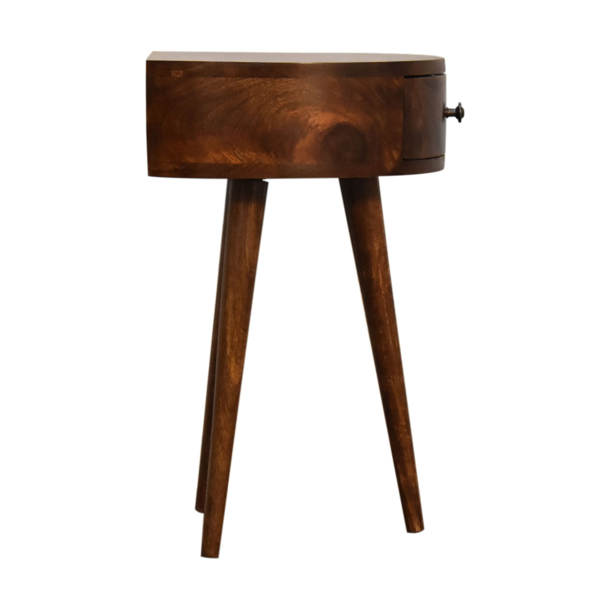 Solid Wood Chestnut Semi Circle Nightstand, 1-Drawer, Nordic Legs
