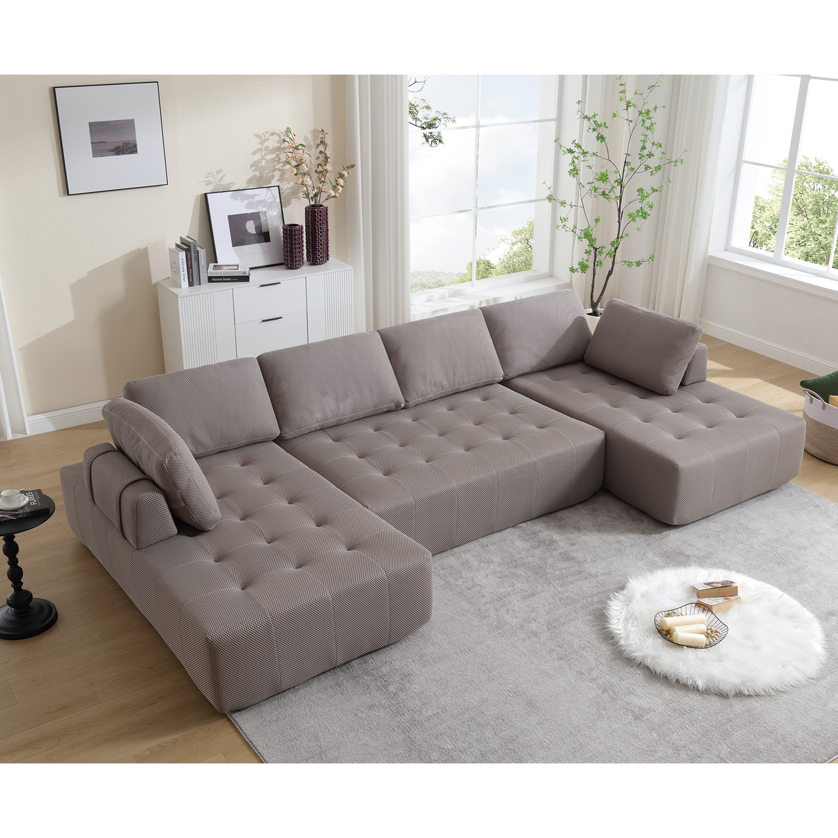 138.5 'Modular Combination Sofa, U-shaped Sofa Breathable Fabric, Gray