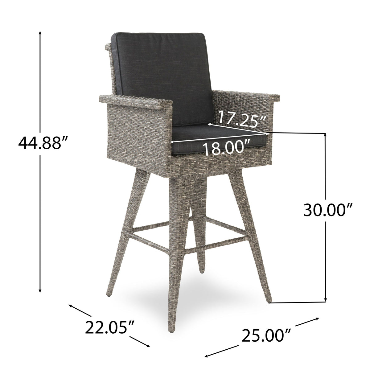 Outdoor Rattan Swivel Barstool With Water Resistant Cushion - Mixed Black / Dark Gray