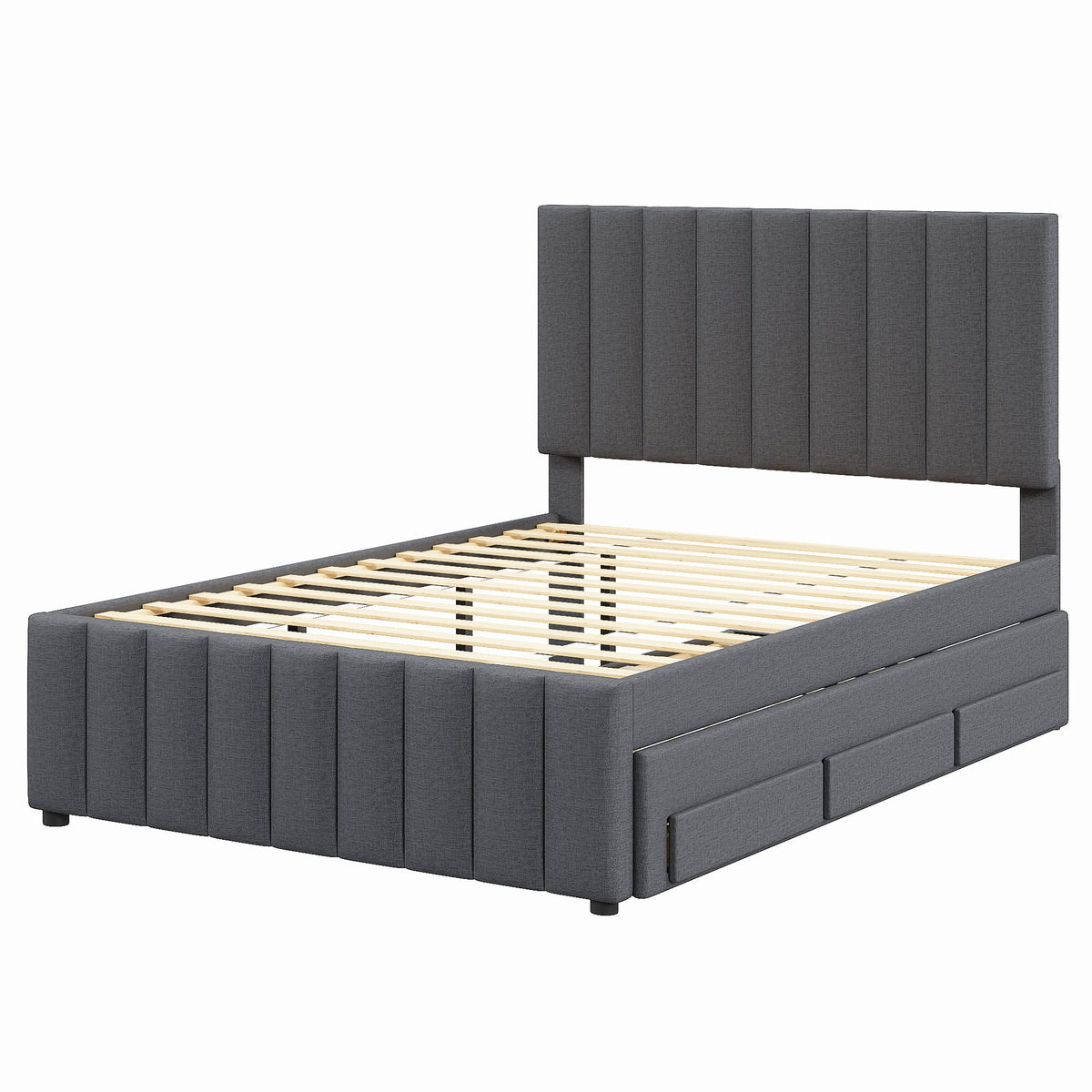 Upholstered Platform Bed With Twin Size Trundle And 3 Drawers