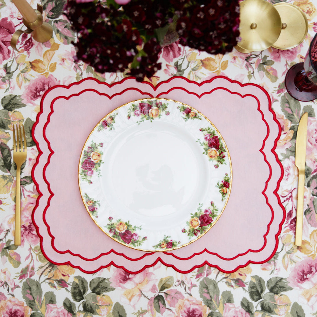 ELARA PINK RECTANGLE FABRIC PLACEMAT & NAPKIN SET (Set Of 4)