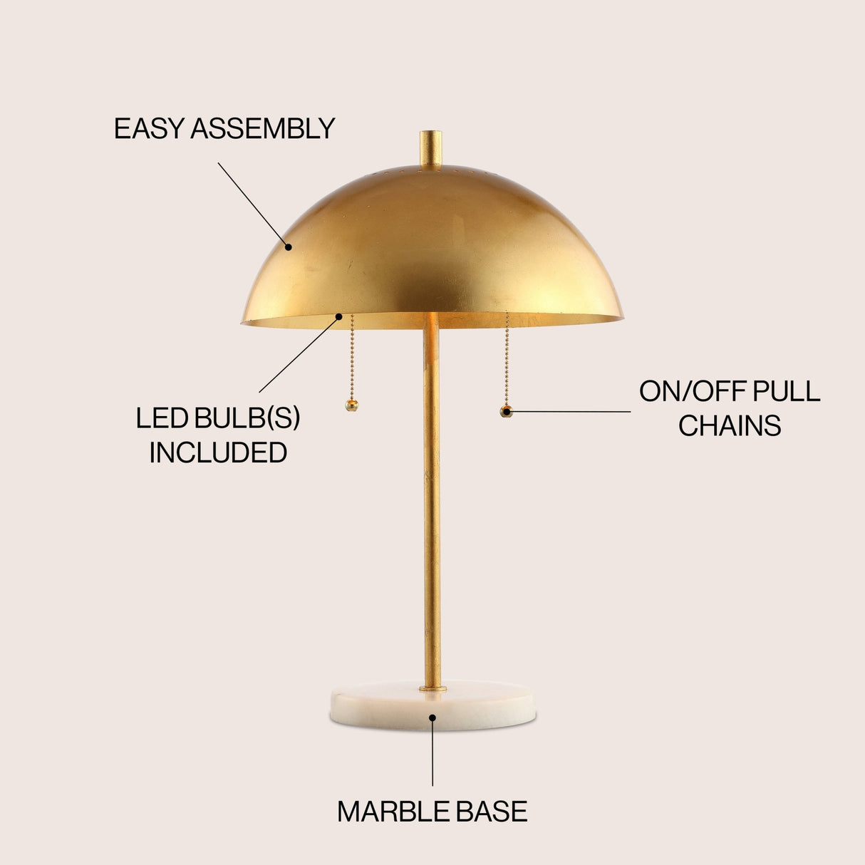 Ella dome metal with marble base led table lamp - Tuesday Morning - Table Lamps