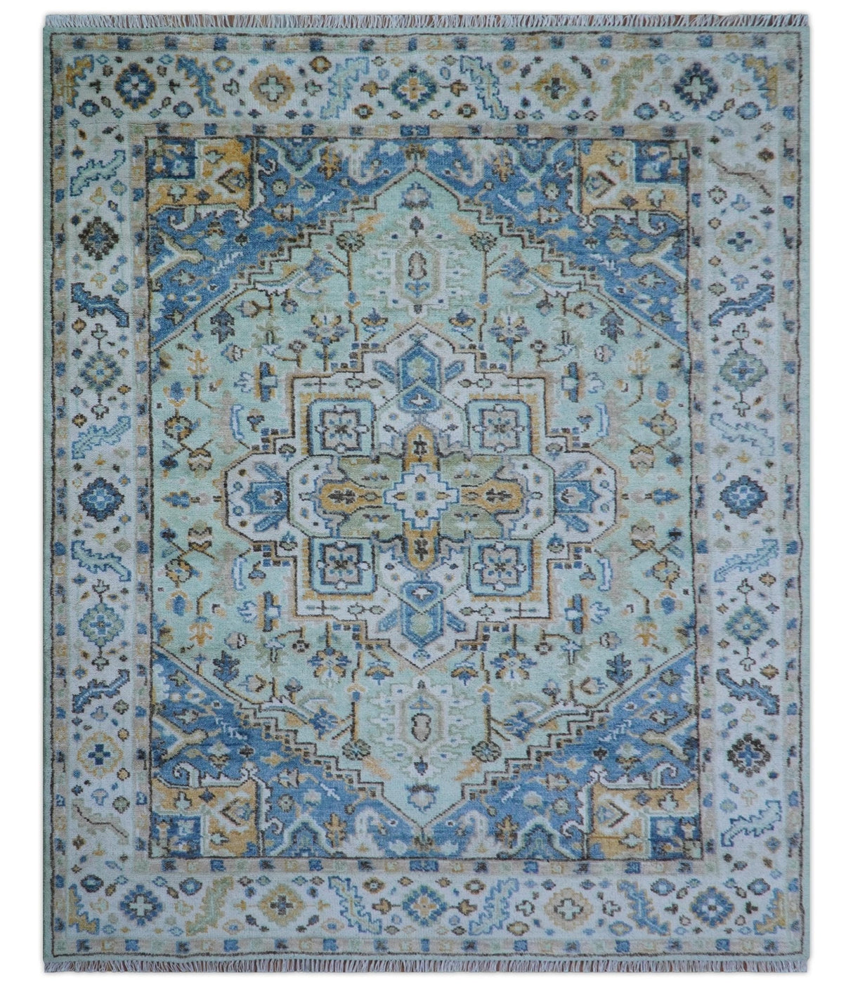 Ellie Hand Knotted Light Green And Ivory Turkish Design Wool Rug