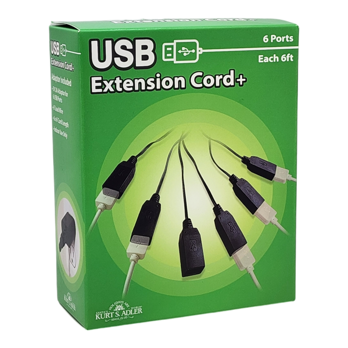 6 Port USB Extension Cord with 2 Amp Power Plug - Black