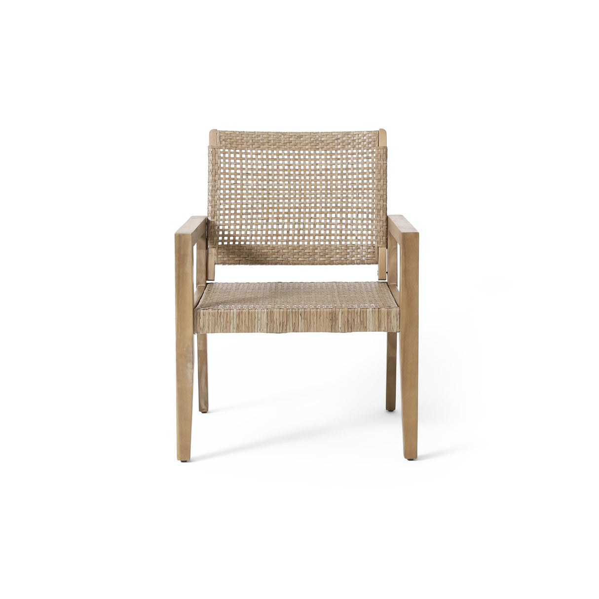 Outdoor Wicker and Acacia Wood Club Chairs - Set of 2