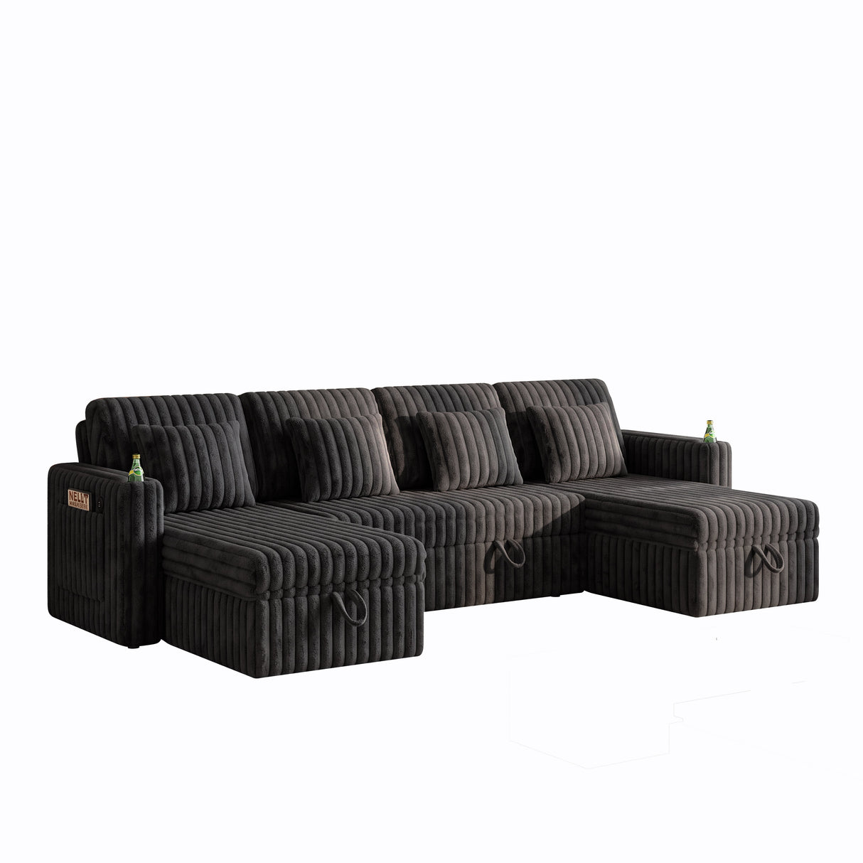 U Shaped Plush Corduroy Fluffy Sectional Sleeper Sofa