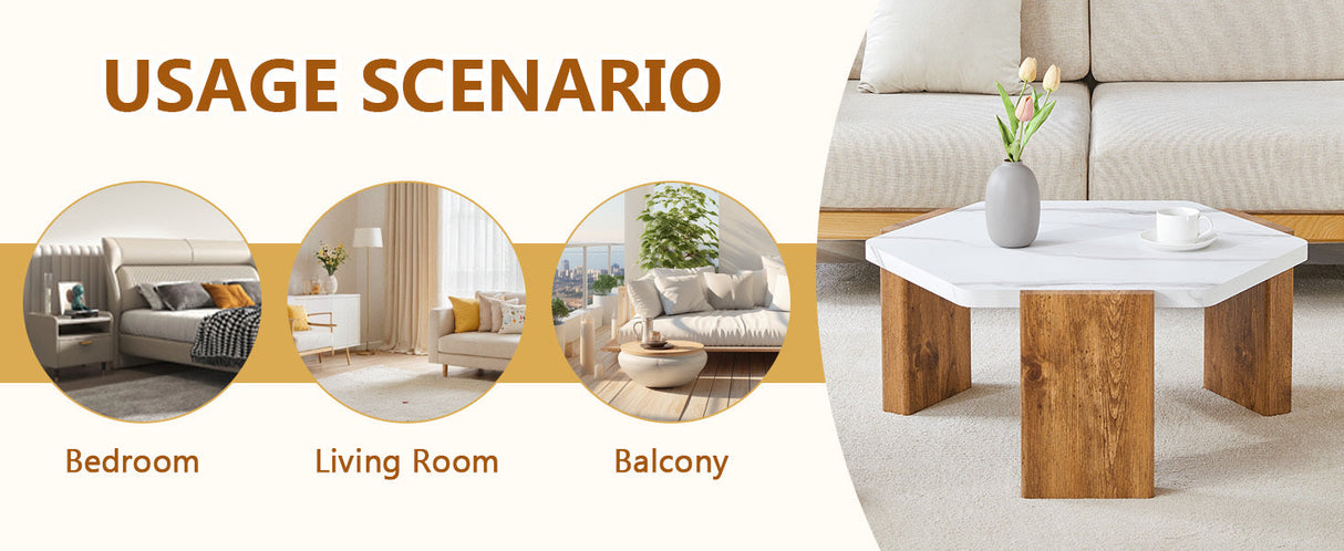 31-Inch Modern-Style Hexagonal Coffee Table