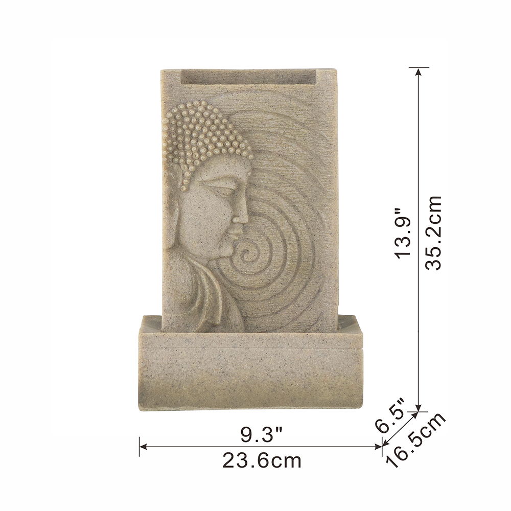 Indoor Buddha Water Fountain Polyresin Tabletop Fountain with LED Light - Beige