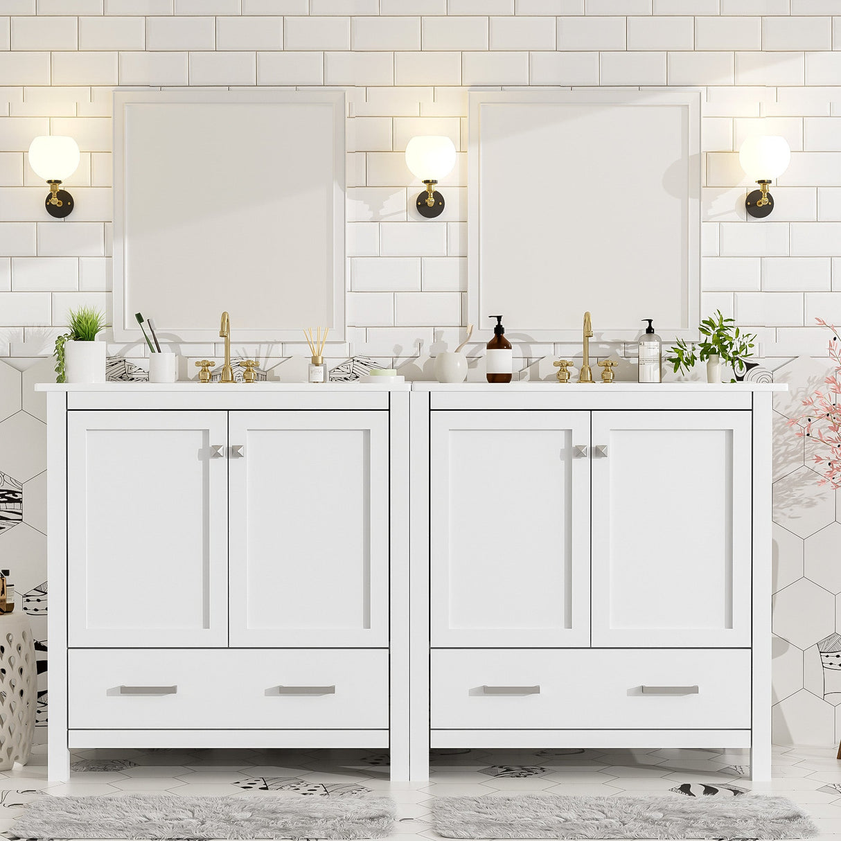 60" White Bathroom Vanity Set