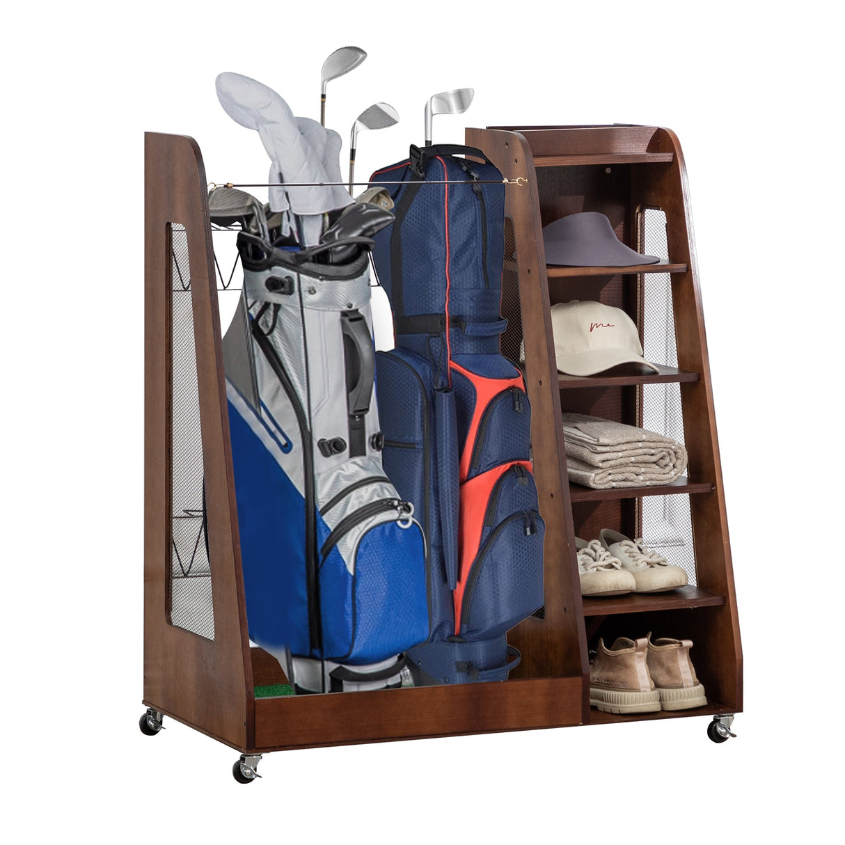 Premium Wooden Golf Bag Organizer for Garage
