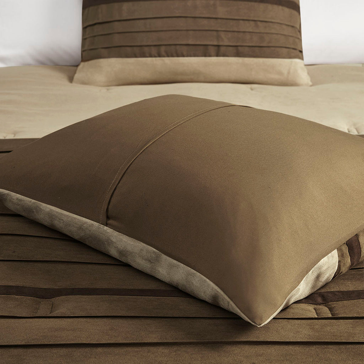 Natural Faux Suede King Comforter Set with Hypoallergenic Fill - 7 Piece