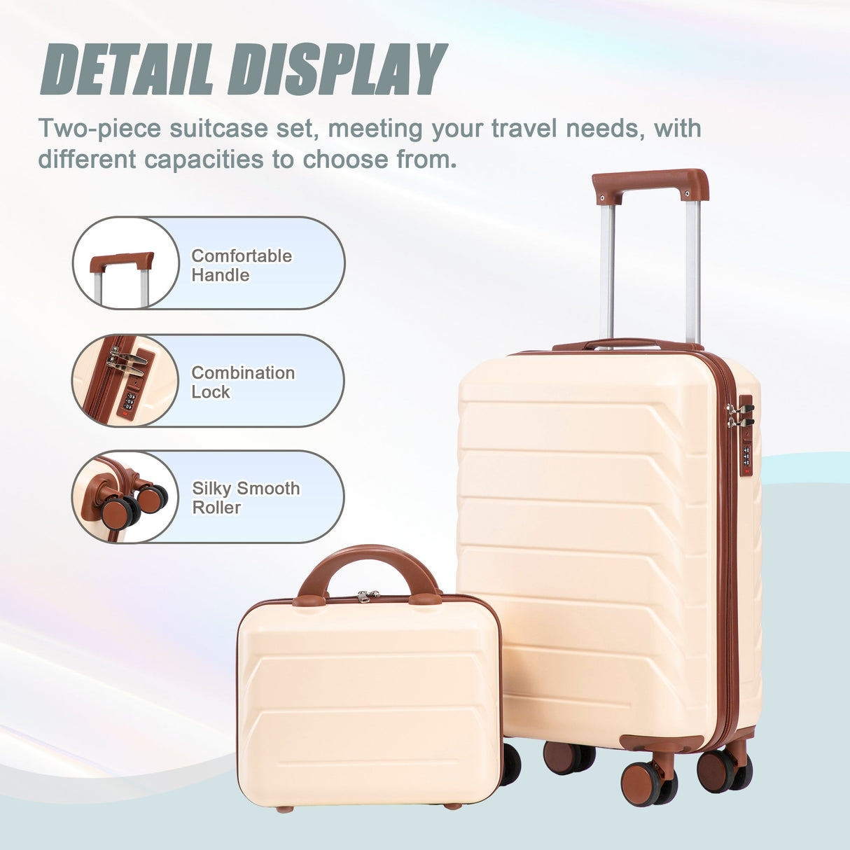14'/20' 2-Piece ABS Spinner Wheel Luggage Set (Beige)