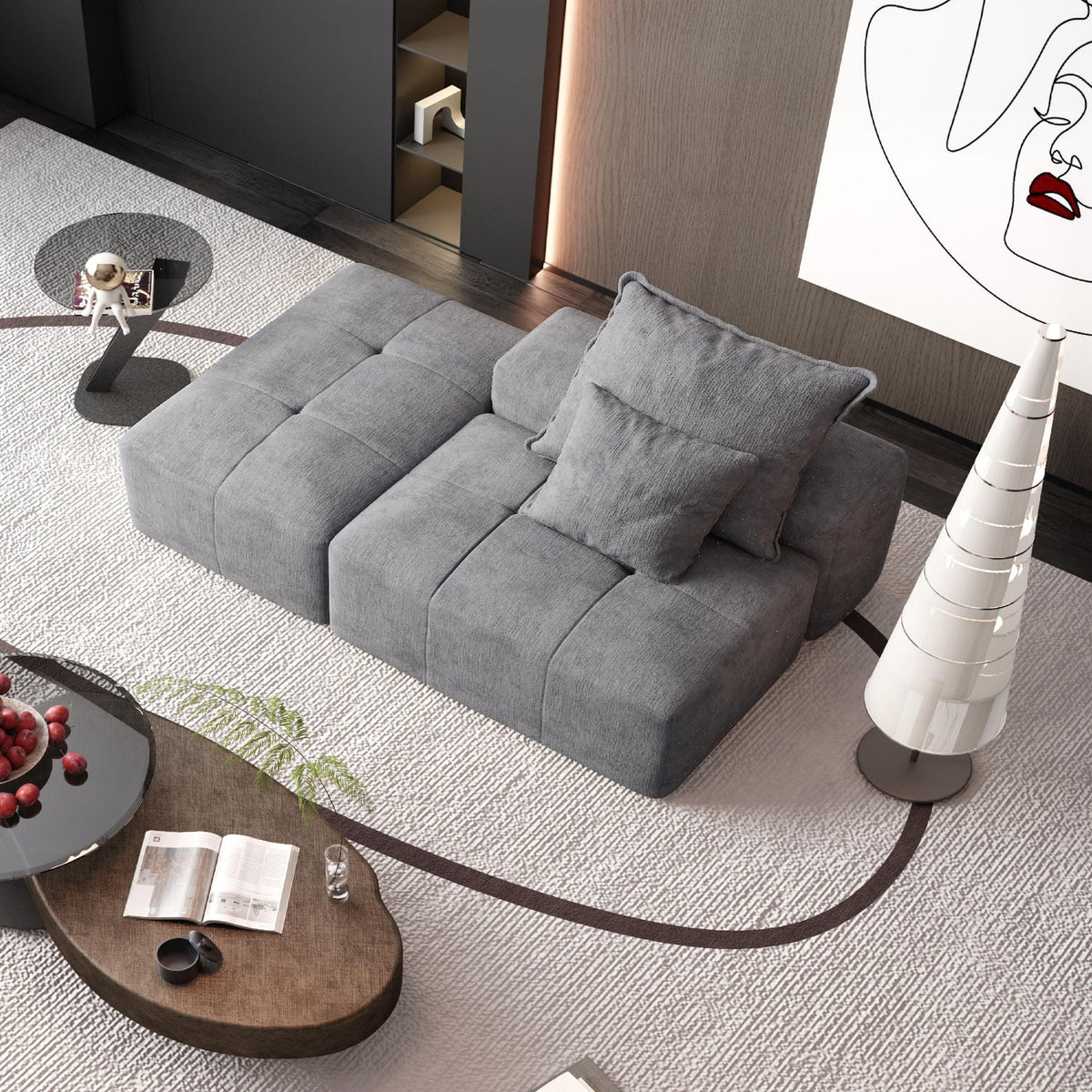 Modern Oversized Modular Sectional Sofa, Sparkling Fabric Soft Cushions With 2 Pillows