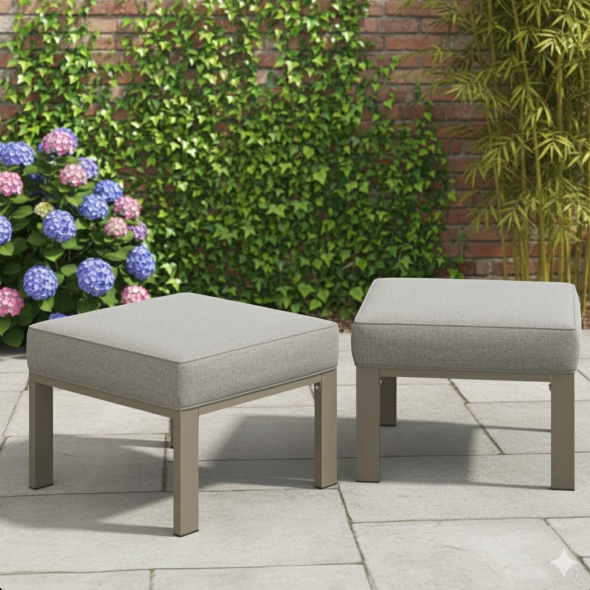 All-Weather Patio Ottomans With Thick Cushions (Set of 2)