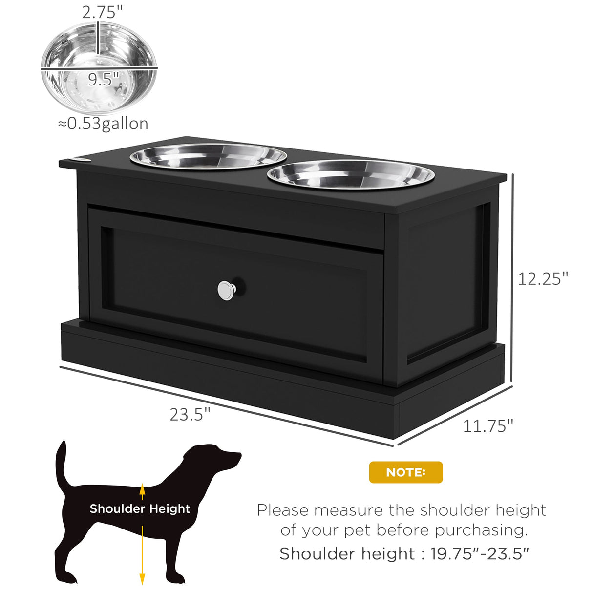 PawHut Large Elevated Dog Bowls with Storage Drawer