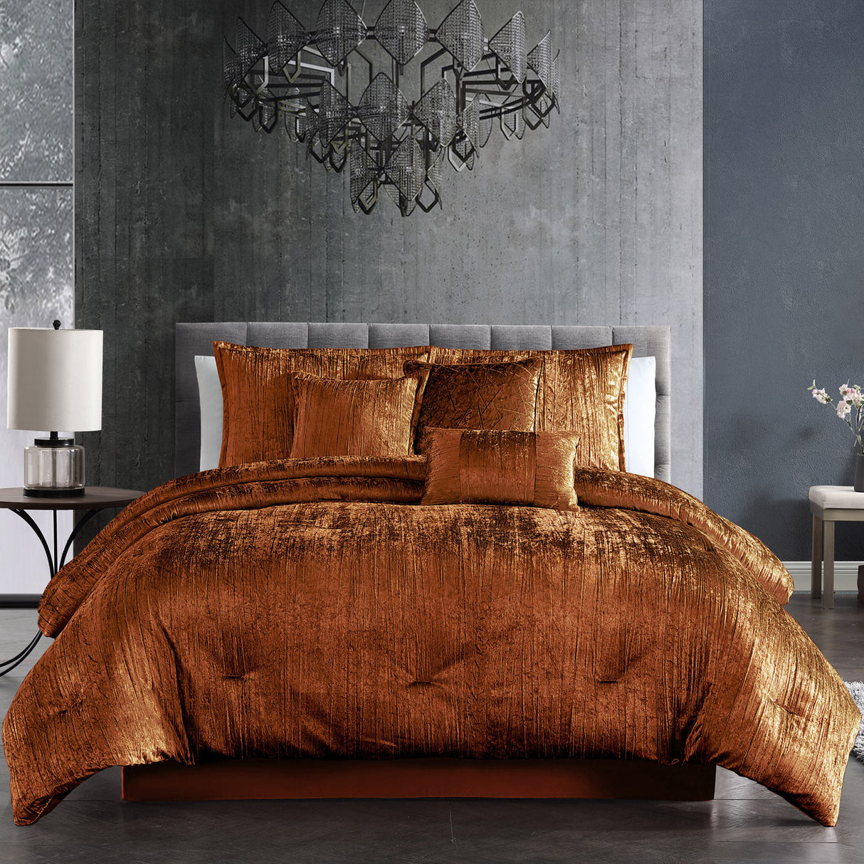 Turin 7 Piece Spice Crinkle Velvet Comforter Set