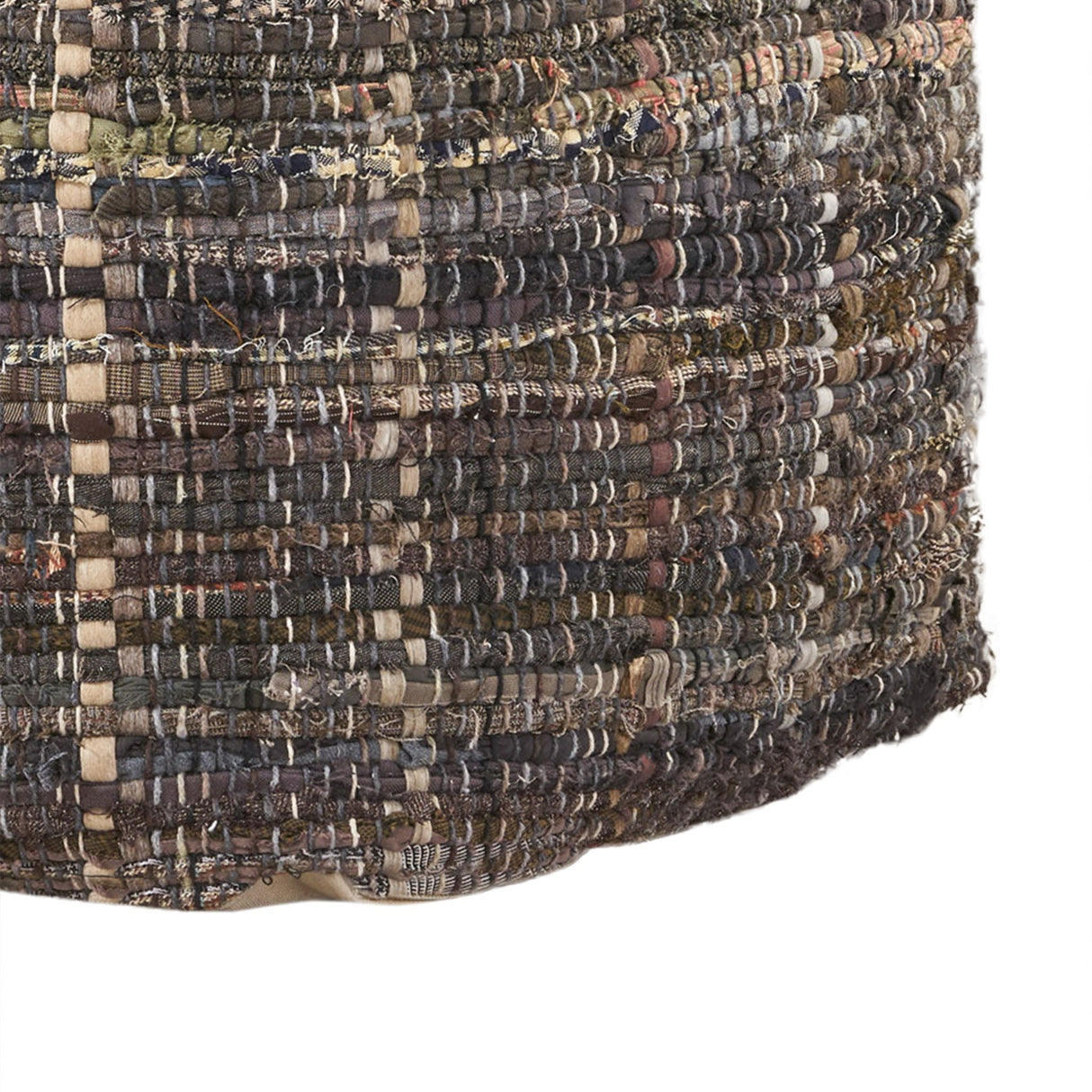 Koki Handcrafted Accent Pouf Recycled Denim And Paper Chindi - Khaki