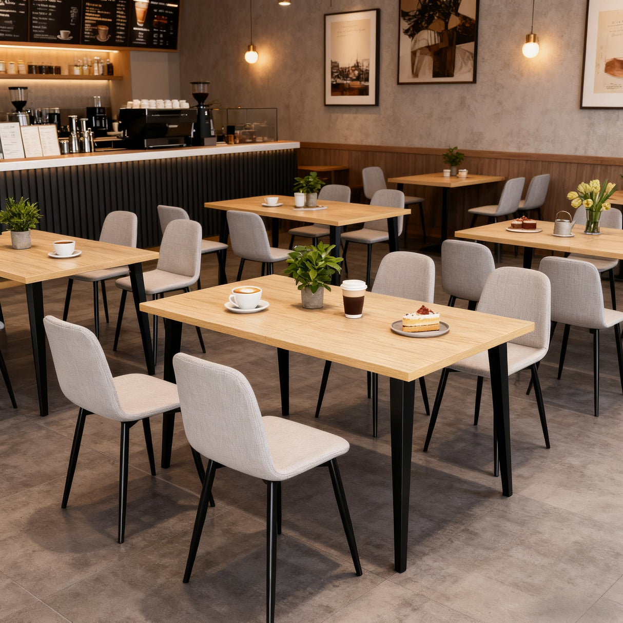 63-inch Modern Dining Table with Wooden Tabletop and Rust-Resistant Iron Legs