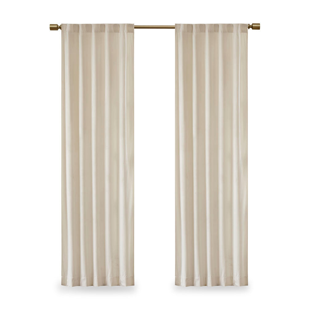 Room darkening metallic printed poly velvet rod pocket/back tab window panel pair ivory 37x63"