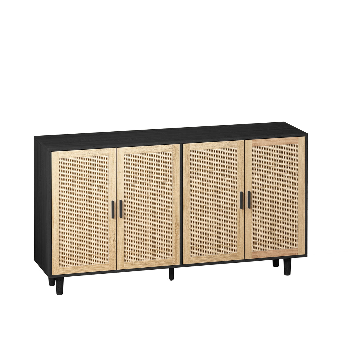 Elegant-and-Functional-4-Door-Rattan-Decorative-Storage-Cabinet-for-Bedroom,-Living-Room,-Office,-Black,-Particle-Board,-62.20'-