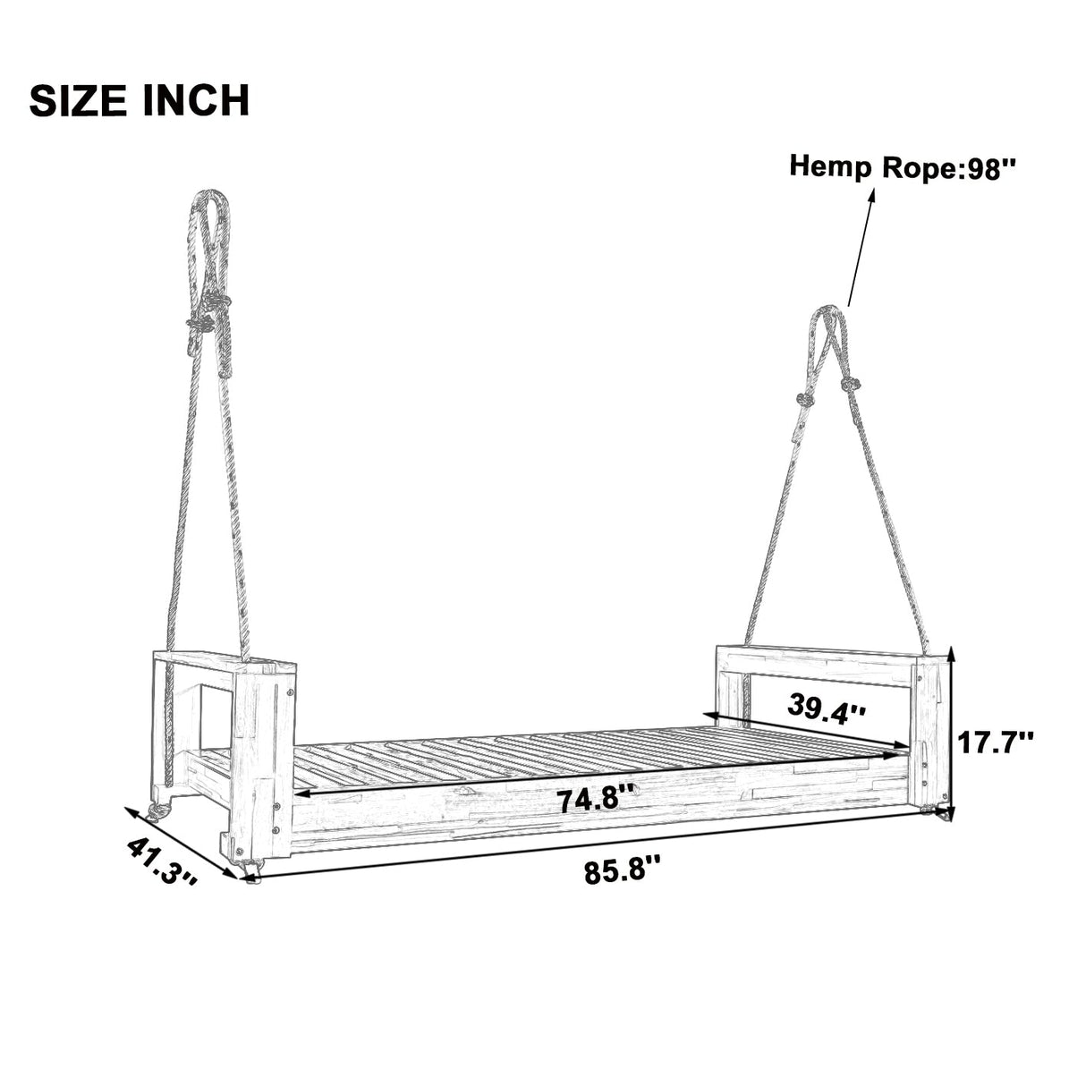 Twin Size Porch Swing Bed SeatingGray