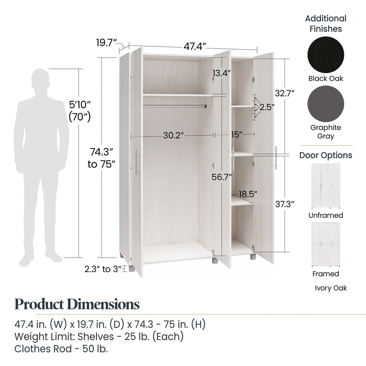 Camberly - Framed 3 Door Wardrobe - Black