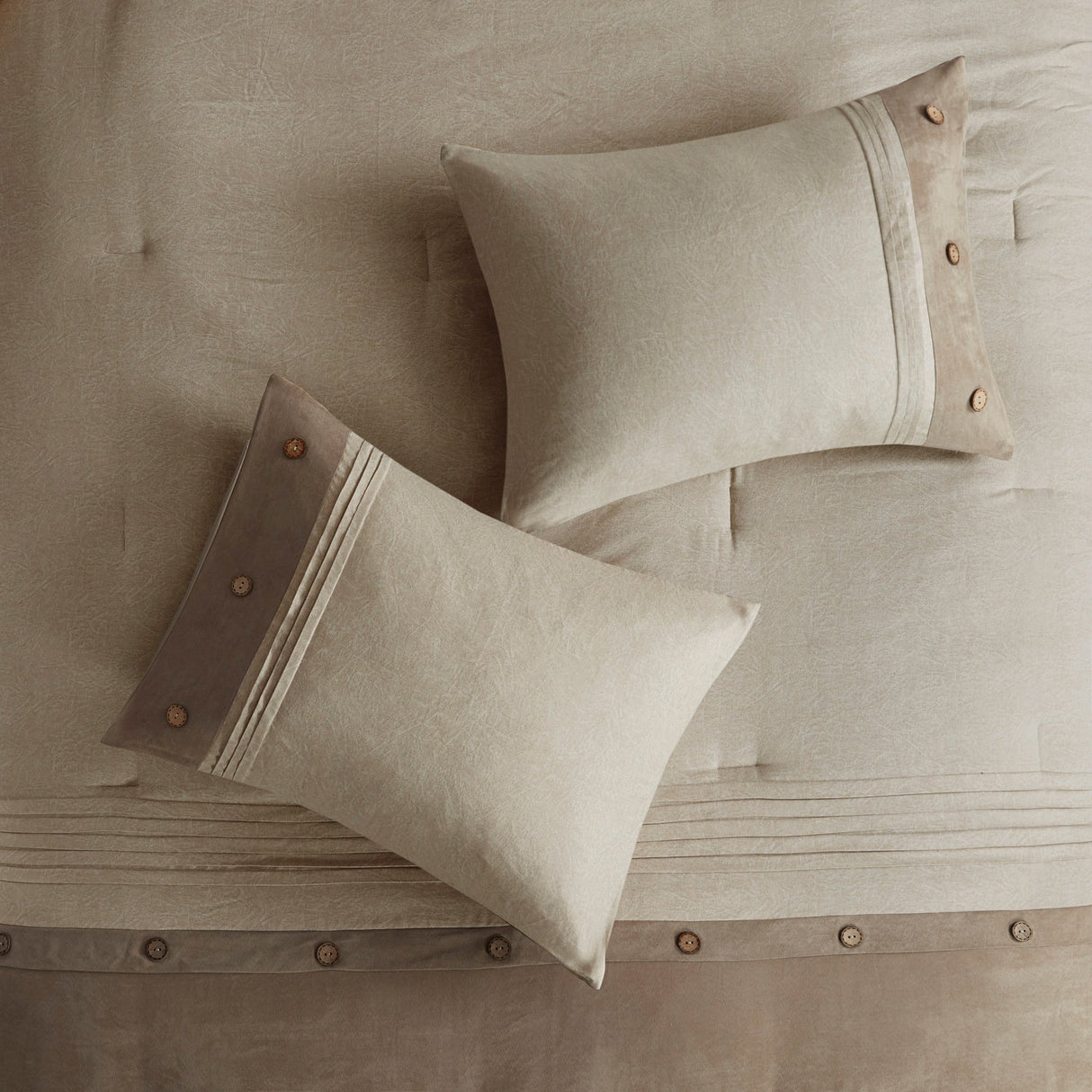 7 Piece Faux Suede Comforter Set Tan King