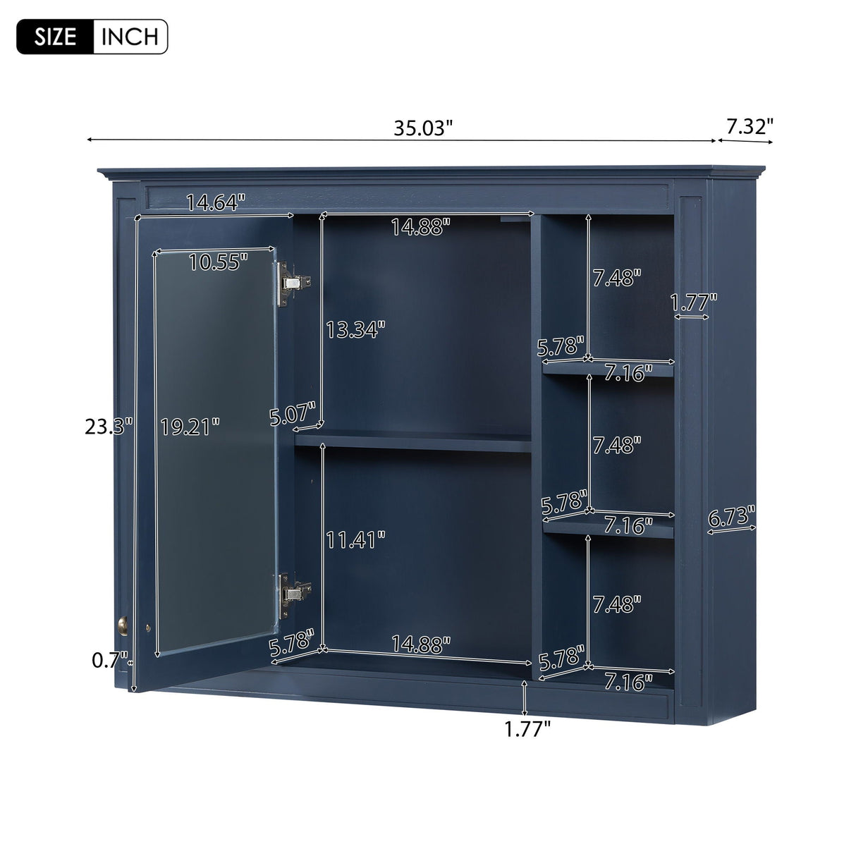 Wall Mounted Medicine Cabinet With Mirror, Storage Cabinet Featuring 6 Open Shelves And Adjustable Interior