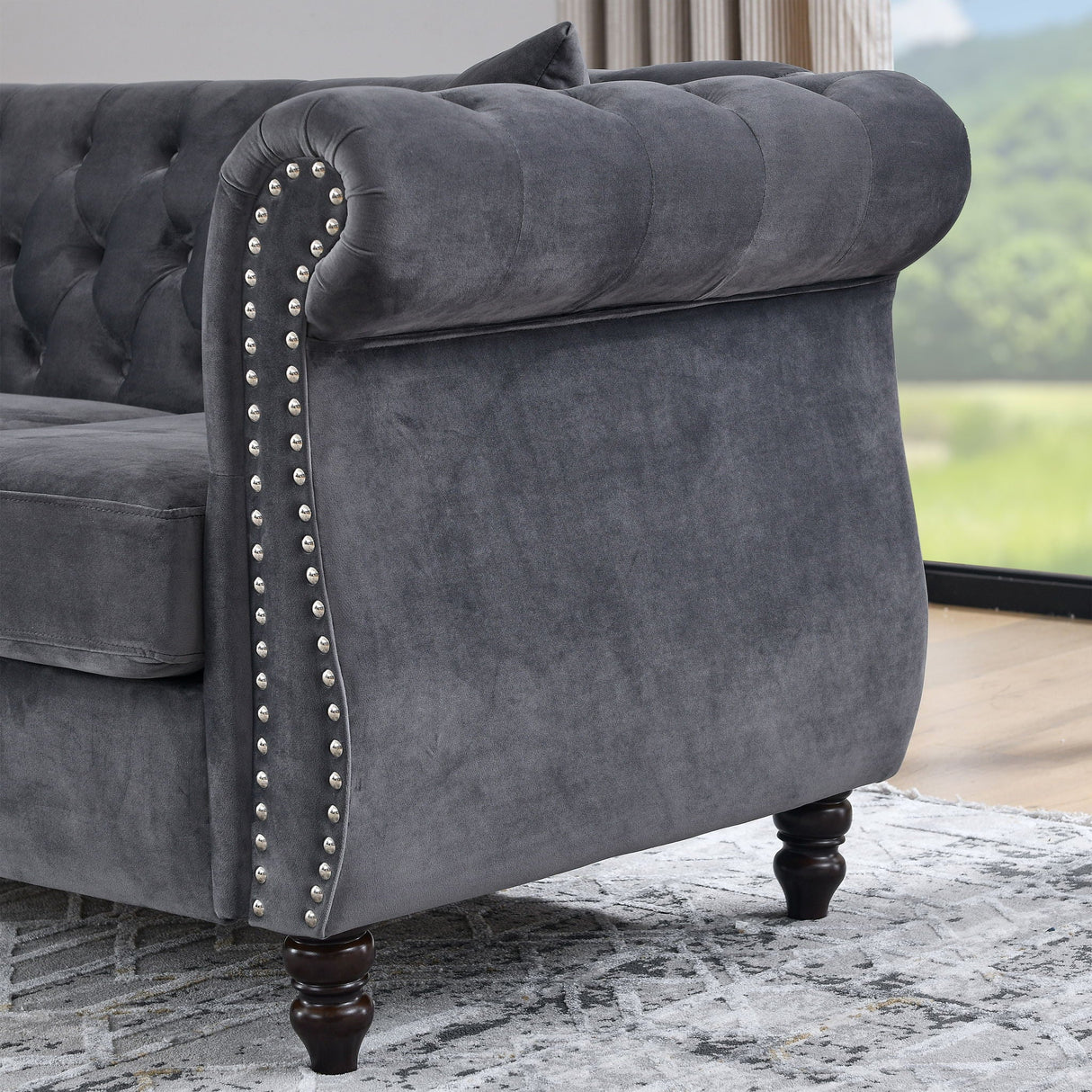 Chesterfield Sofa With Rolled Arms And Nailhead Trim