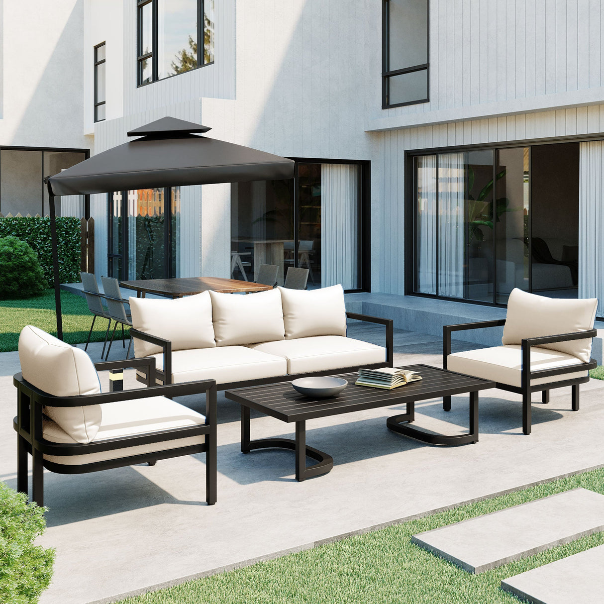 U_Style Multi-Person Outdoor Steel Sofa Set with Coffee Table