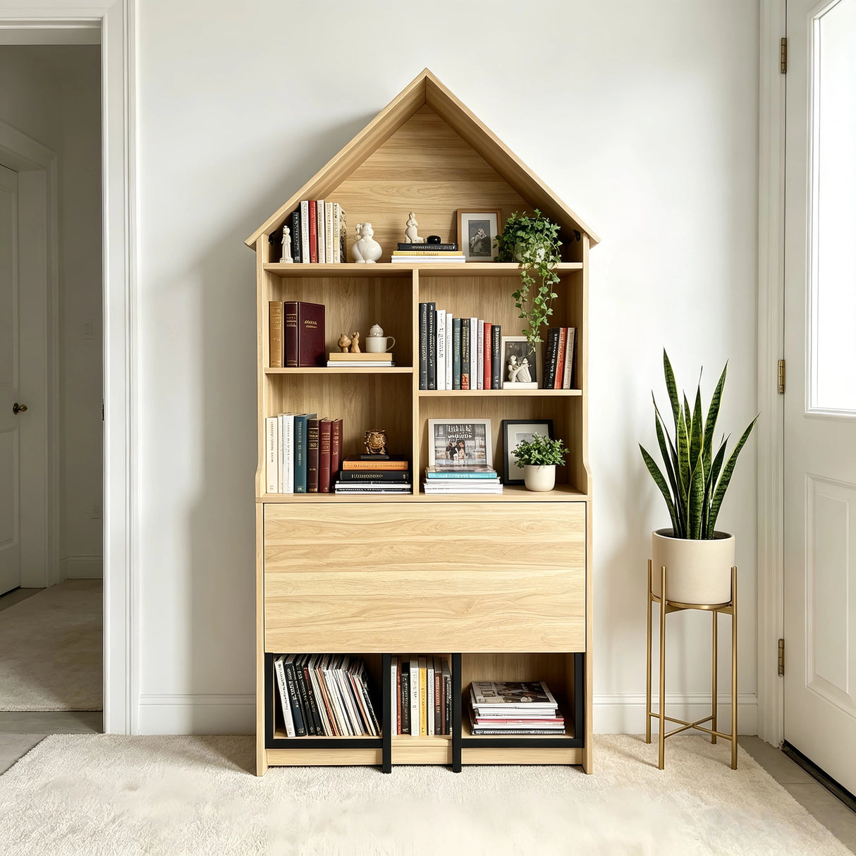 Folding Craft Desk with Storage Shelves